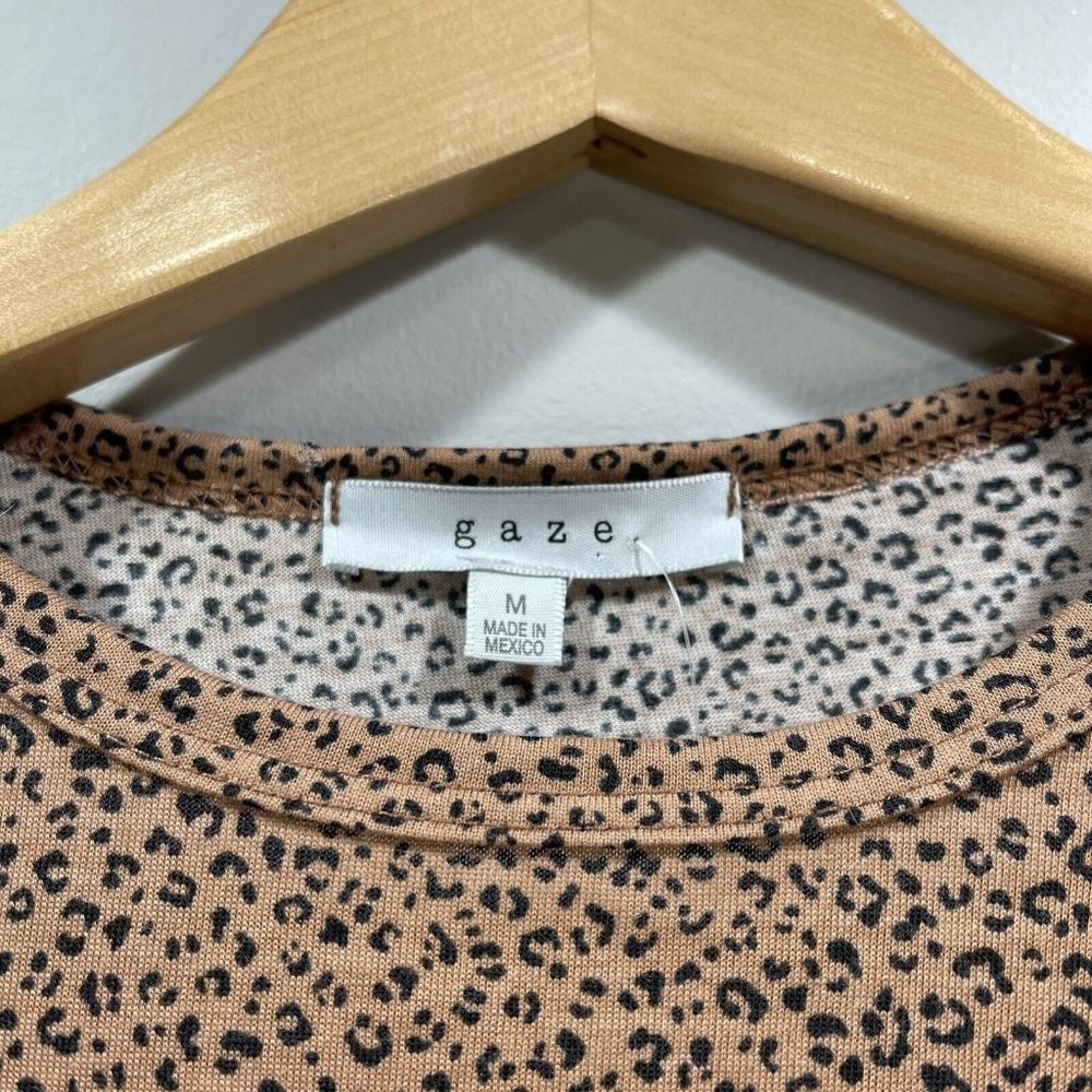 GAZE Womens Leopard Print Baby Doll Tunic Long Sleeves Top Brown Black M **NWT - Picture 3 of 9